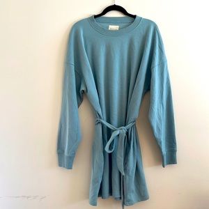 American Eagle, Grey/Blue sweatshirt dress with tie and pockets, women’s size XL